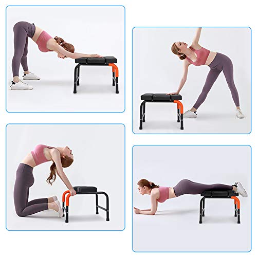 Yoga Headstand Bench, Yoga Chair Stool Inversion Bench Chair Metal Frame Thick Cushion for Family Gym Balance Training Core Strength Workout Fitness, 21.716.916.9in