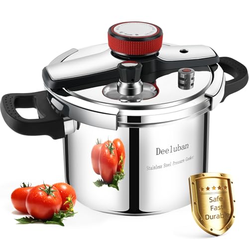 6.3 QT Pressure Cooker, 304 Stainless Steel - Explosion-Proof Lock, One Hand Operation, Fast Cooking, Dishwasher Safe & Induction Compatible, Family Size Cookware