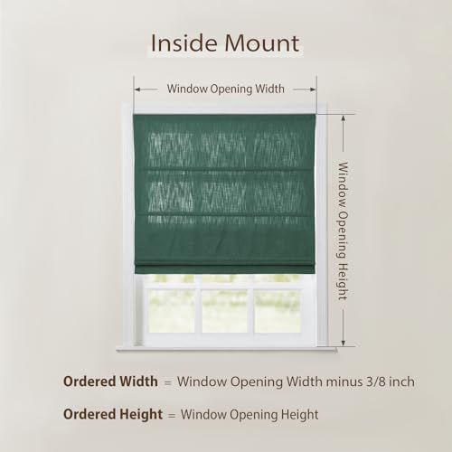 Image of TWOPAGES Isabella No Drill Cordless Roman Shade Linen Textured Cotton Roman Blind for Windows, Custom Made Room Darkening Blackout Roman Window Shade, Hardware Included, Greenlake, 1 Piece