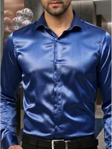 Image of DEELMO Men's Stylish Solid Satin Casual Shirt for Men Full Sleeves| Poly Satin Silk Shirt