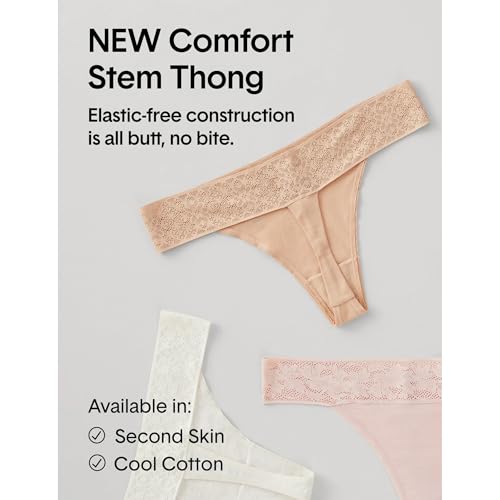 Image of Tommy John Women's Underwear, Lace Thong, Soft Second Skin Stretchy Fabric Cute Breathable Comfortable Seamless Thong No Show Panties for Women, Maple Sugar, X-Small, 3 Pack