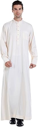 New Solid Color Robe Kaftan for Men, Thobe Long Gown Saudi Arabia Dubai Muslim Clothes Stand Collar Shirt