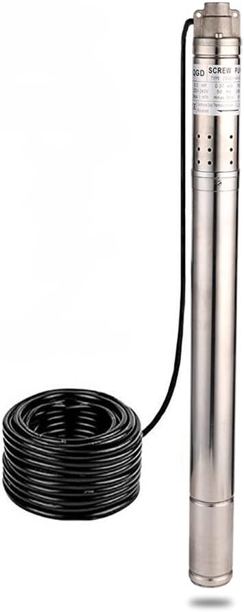 2In Stainless Steel Deep Well Pump 110V/60Hz Submersible Well Pump 0.5Hp 50mm Bore Well Pump Max.H Lift 164ft 4.4GPM Rotary Screw Pump Electric Water Pump for Home Garden Agricultural Irrigation