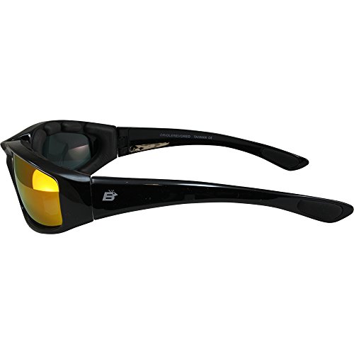 Birdz Eyewear Oriole Padded Motorcycle Riding Sunglasses Gloss Black Frames Red G-Tech Reflective Lenses #TOP2