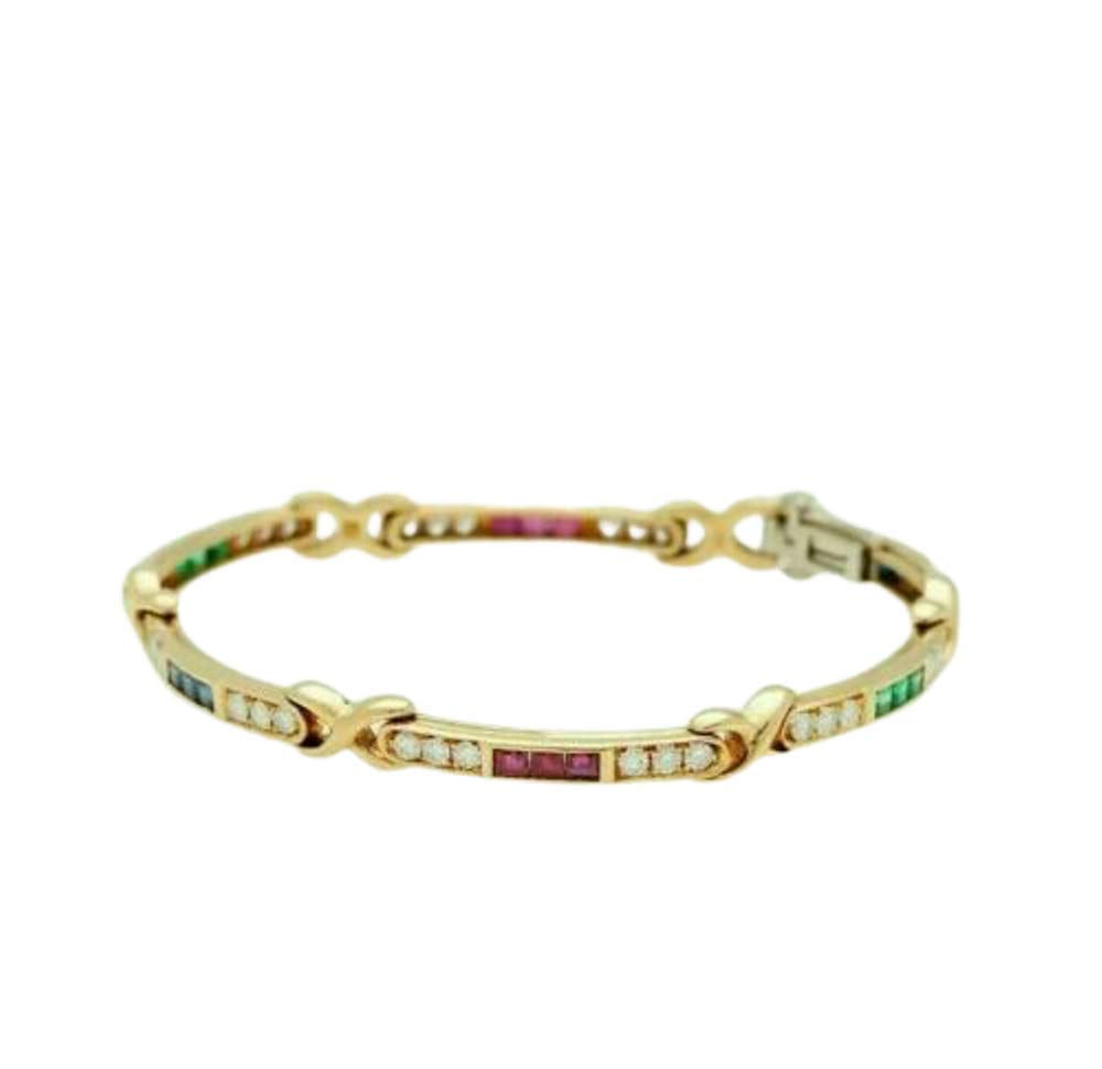 Women's 14Carat Yellow Gold Over Designer 6Ct Princess Sapphire Emerald Diamond Bracelet