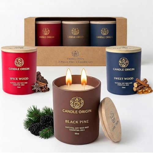 Image of Candles for Men Gift Set - 3x10oz Premium Soy Wax Scented Candles