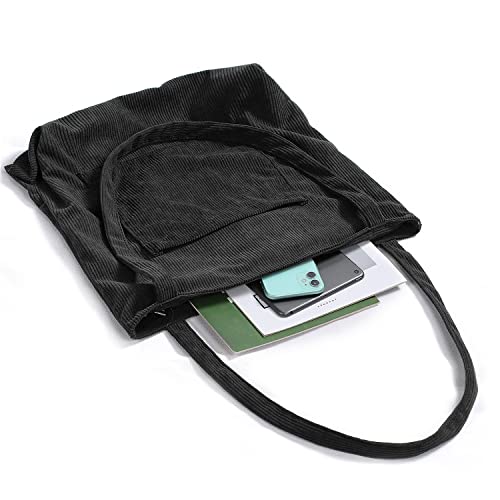 Bolso Tote de Pana para Mujer, Gran Capacidad, Color Negro miniatura 6