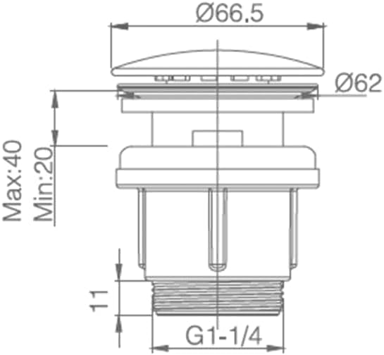 Dimensional drawing of IMEX VCC009 Clic-Clac PVC Valve