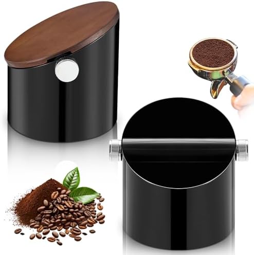 Reallnaive Espresso Knock Box with Walnut Lid for Coffee Grounds,...