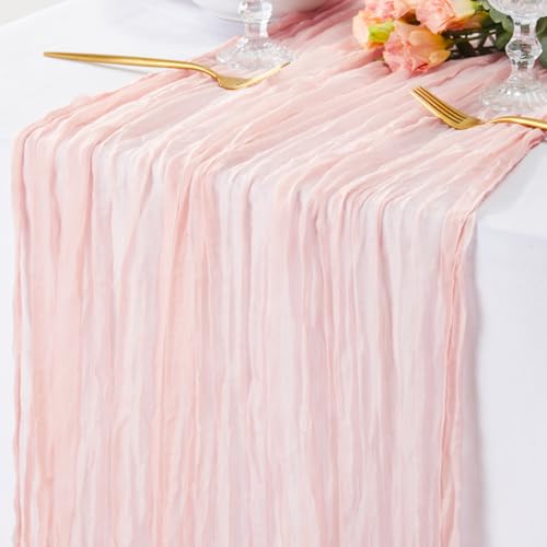 Dolopl Blush Pink Cheesecloth Table Runner 10Ft Baby Shower Decorations For Girl Gauze Wedding Cheese Cloth Table Runner For Bridal Shower Decorations Table Runner cover