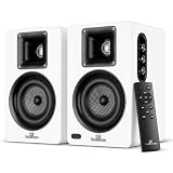 LARKSOUND Altoparlanti da scaffale attivi per giradischi, PC desktop e TV audio, tromba in alluminio, woofer in fibra di vetro intrecciata da 4 pollici, amplificatore integrato, BT/Opt/ARC/AUX/USB