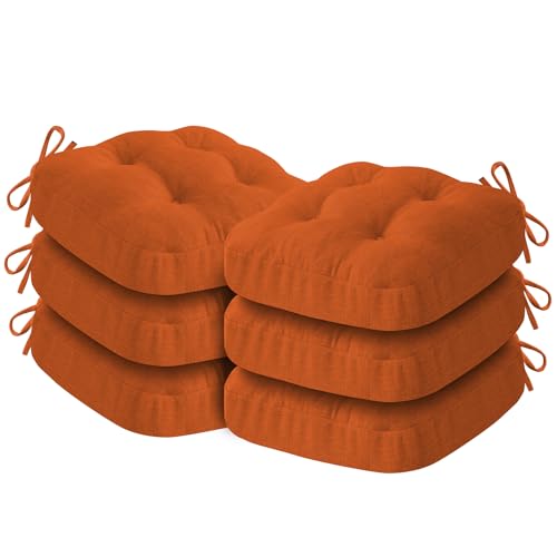IASEAHK Chair Cushions for Dining Chairs, Dining Chair Cushions, Tufted Indoor Chair Pads with Ties & Non Slip Backing, Seat Cushions for Kitchen Chairs 16.5” x 16.5” x 3.5”, Set of 6, Orange by IASEAHK - Used condition - US$76.79