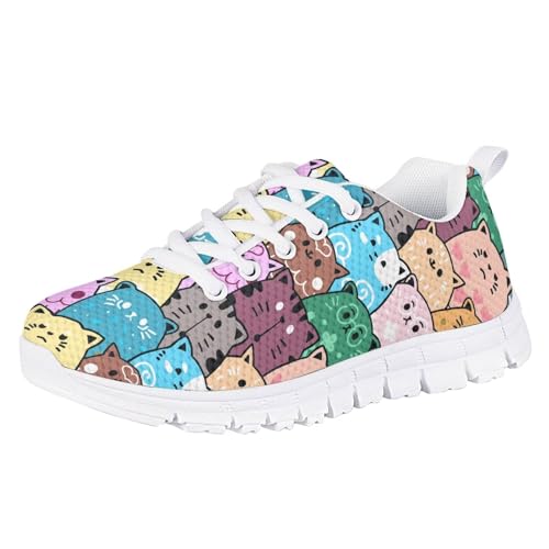 HUIACONG Puzzle Cats Boys 2 Sneaker Girls Road Running Shoes for Kids Walking Flat Shoes Children Lace Up Low Top Sneakers Lightweight Gym Tennis Jogging Cycling Gym Sports Trainers