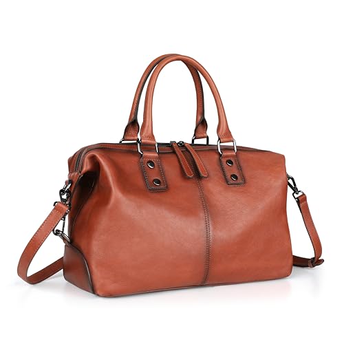 BILIYA Vintage Full Grain Leather Tote Bag for Women Work Shoulder Crossbody Purse Large Capacity fits 14 Inch Laptop Upright Water Bottle Soft Cowhide Top Handle Satchel