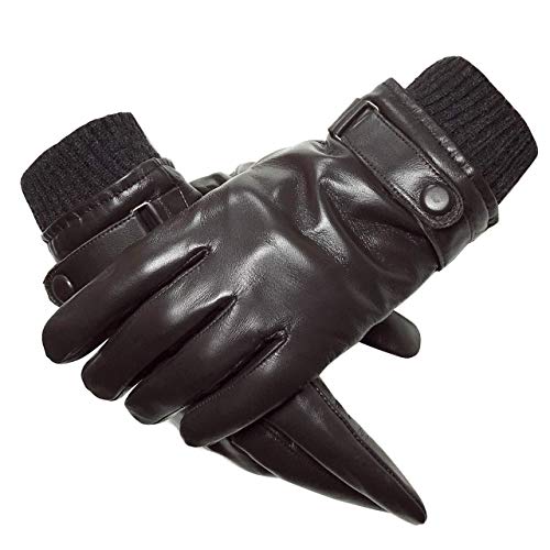 [RITTA BERA] 本革 手袋 レザー グローブ メンズ 革 皮 羊革 防寒 裏起毛 リブ付き スマホ対応 バイク 自転車 通勤 運転 ドライブ 茶 （ブラウン, XL, 日本サイズL相当）