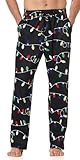MERIABNY Mens Christmas Pajama Pants Christmas Pjs Black Colorful Lights Xmas Holiday Sleepwear Jammies for Lounging Sleeping, Medium