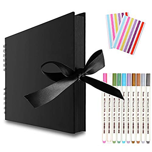 11.5 x 8.5 Inch Scrapbook Photo Album Wedding Guest Book Anniversary Memory Scrapbooking Wedding Photo Album with DIY Accessories Kit for Craft Paper DIY Gifts Black Cover 80 Pages (40 Sheets)