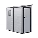 Jôbu Abri de Jardin Adossé en Résine 2,09m² | Gris Clair avec Fenêtre et Aération | Kit de Fondation Inclus | Structure Acier Galvanisé