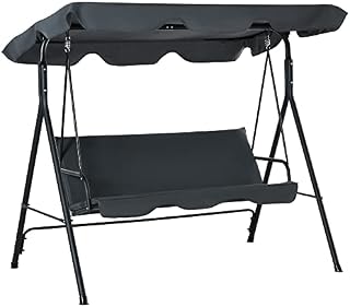 Outsunny 3 Seater Canopy Swing Chair Garden Rocking Bench Heavy Duty Patio Metal Seat w/ Top Roof - Dark Grey