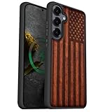 Carveit Magnetic Wooden Case for Samsung Galaxy S25 Case 2025, TPU Shockproof Cover & Wood Artisan Engraved, Compatible with MagSafe Wireless Chargers (American Flag) Rosy