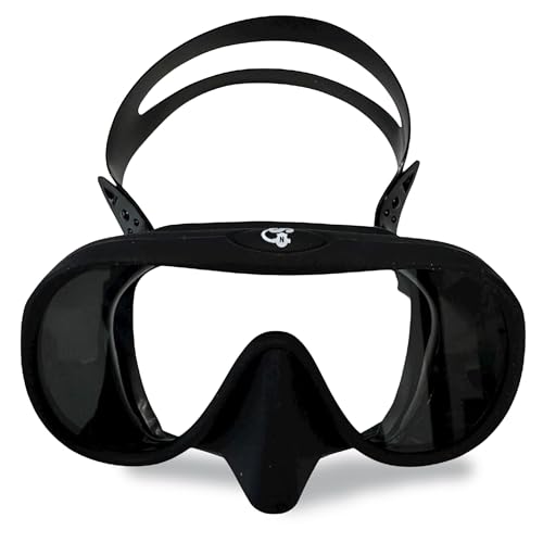 Scuba Network Spartacus Frameless Dive Mask, Ultra-Clear Low-Iron Glass, Wide View, Low Volume, 100% Silicone Skirt, Black