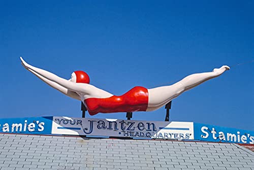 LIVESTOCK Classic Prints Gallery Vintage Americana Wall Art Beachwear Jantzen Sign Ocean Avenue Daytona Beach Florida by John Margolies, Roadside America Poster, 16x24 print 22x30 Black frame