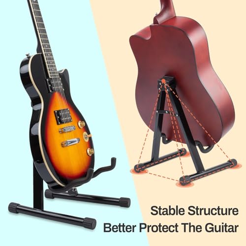 MOSEN Guitar Stand, 2 Pack Foldable A-Frame Guitar Stand with Non-Slip Rubber and Foam Arms for Acoustic Classical and Electric Guitars Bass Ukulele Holder. (Installation model)