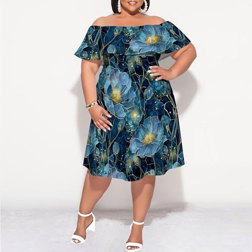Image of SUZONANA Women's Plus Size Summer Dresses Floral Print Midi Dresses Flowy Sundresses