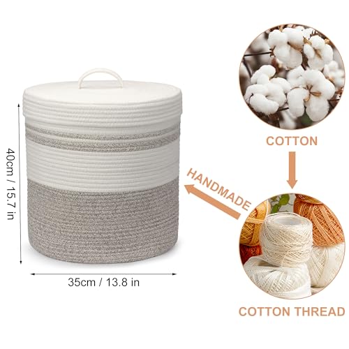 Goodheim Faltbarer Wäschekorb Klein mit Deckel, Wäschesammler - Wäschekörbe, Körbe Geflochten Baumwollkorb -Aufbewahrungskorb Kleiner Wäschekorb Kinderzimmer (35 x 42cm)