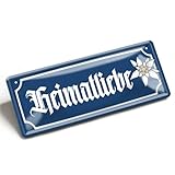 Heimatliebe Wandschild 28x12 cm – Trachten Blechschild mit Edelweiss-Motiv – Vintage Türschild für Almhütte, Wirtshaus, Bierstube – Heimatdeko Geschenk Alpen