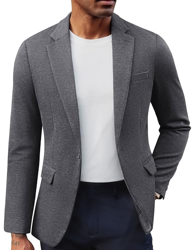 PJ PAUL JONES Herren Sakko Sportlich Modern 1 Knöpfe Freizeit Regular Fit Anzugjacke Blazer Hochzeit Business, Dunkelgrau, L
