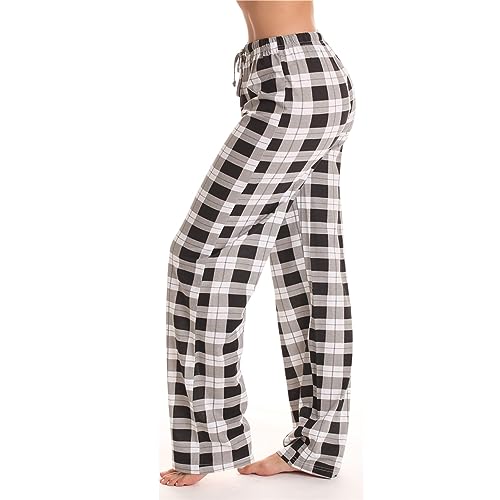 Calça de pijama xadrez feminina 100% algodão, calça de pijama confortável, calça de harém com fundo
