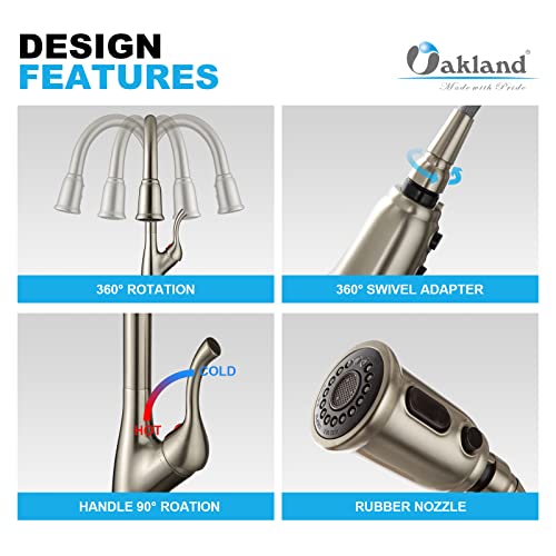 Brushed Nickel Kitchen Faucet With Pull Down Sprayer, Oakland Single Handle Kitchen Sink Faucet Single Hole High Arc Faucet For Kitchen Sink With 3 Function, Stainless Spot-Free, Ksk1117-Bn #TOP4