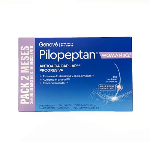 Pilopeptan Woman 5 Alfa Comprimidos Anticaída Capilar Mujer Cabello Alopecia Androgénica Potencia El Crecimiento Del Pelo, Fortalece La Fibra Capilar, Antioxidante 60 Comprimidos