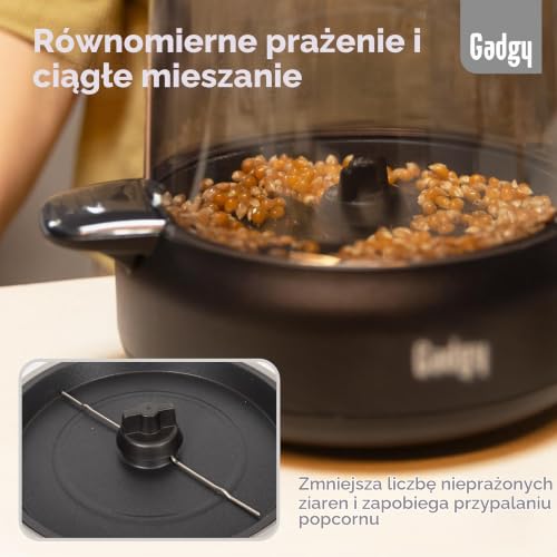 Gadgy Maszyna do Popcornu 4,5 L 500 W Nieprzywierająca | Przygotowuje do 100 g Popcornu w 4 do 5 minut z Ramionami miesz