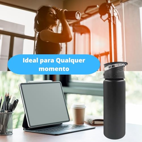 Garrafa Squeeze Esportiva 750ml Bike Corrida Treino Academia Fit Cor Preto em Alumínio com Alça Trav