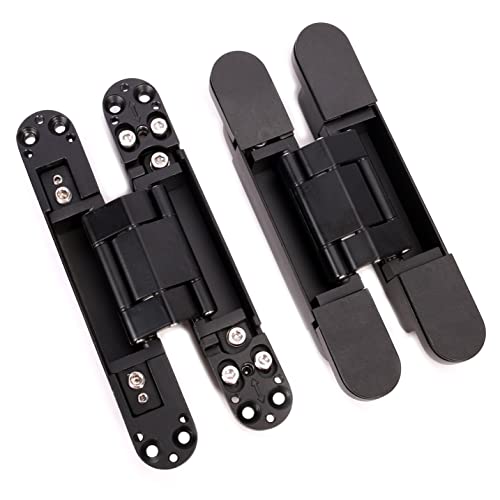 7 Inch Black Invisible Door Hinges,Heavy Duty Zinc Alloy Hidden Hinges, Concealed 180 Degree Swing Hinge, 3 Way Adjustable Butt Hinge #TOP3