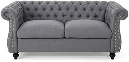 GDFStudio Christopher Knight Home Kyle Traditional Chesterfield Loveseat Sofa, Gray and Dark Brown, 61.75 x 33.75 x 27.75