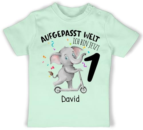Baby T-Shirt Mädchen Jungen - 1. - Aufgepasst Welt ich Bin jetzt 1 Jahr...