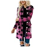 Womens Oversized Flannel Shirt with Hood Long Sleeve Plaid Long Jackets Button Down Casual Boyfriend...