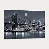 SKASNFAI New York City Canvas Wall Art Brooklyn Bridge Pictures Cityscape Artwork for Home Office Wall Decor Black and White Skyline Posters Prints Framed (12L x 16W)
