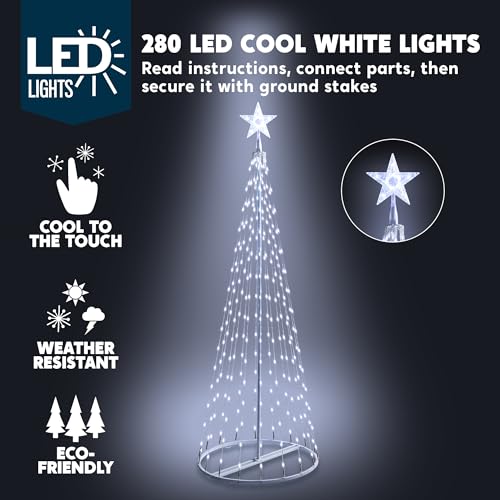 Joiedomi 31792 6 Ft Animated Christmas Cone Tree Yard Light Decorations 280 Pre-Lit Led Cool White Light With Metal Stakes For Indoor Outdoor Garden Holiday Décor thumb #2