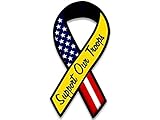 LPF USA Magnet Ribbon Shaped Support Our Troops w Stars and Stripes Magnetic Sticker