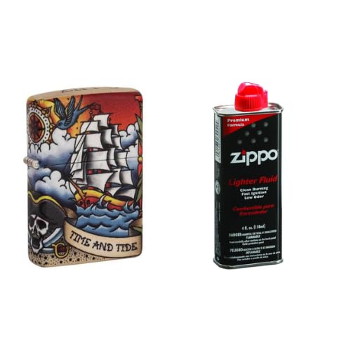 Combo of Zippo Nautical Tattoo Design Windproof Pocket Lighter and 4 oz. Premium Lighter Fluid