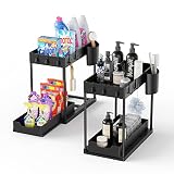 EWU 2 Pack Under Sink Organizers and Storage, 2 Tier Under Sliding Cabinet Basket Organizer Drawer,