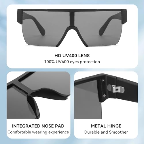 Image of Dollger Oversized Square Sunglasses for Men Women, Fashion Flat Top Mirrored Sunnies Rimless Shades UV Protection