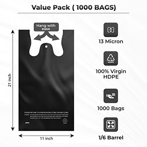 ACYPAPER, Black T-Shirt Bags in Bulk - 1000 Count - (11" x 6" x 21") - Restaurant Carryout Bags by ACYPAPER - Image 3