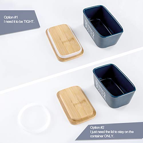 Hasense Butter Dish With Bamboo Lid And Knife, Large Butter Keeper Container For Counter, Airtight Butter Holder With Cover For Kitchen, Blue #TOP6