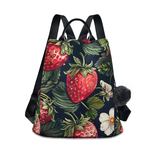 Sac à dos antivol femme aquarelle fraise rouge pour protéger vos effets personnels en voyage