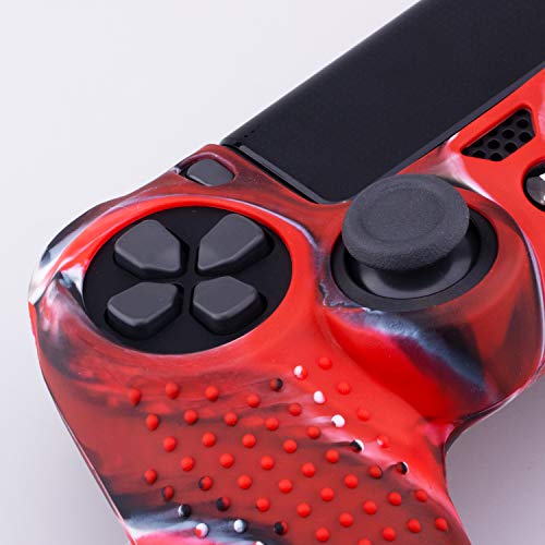 9CDeer 1 Piece of Silicone Studded Dots Protective Sleeve Case Cover Skin + 8 Thumb Grips Analog Caps + 2 dust Proof Plugs for PS4/Slim/Pro Dualshock 4 Controller, Camouflage Red